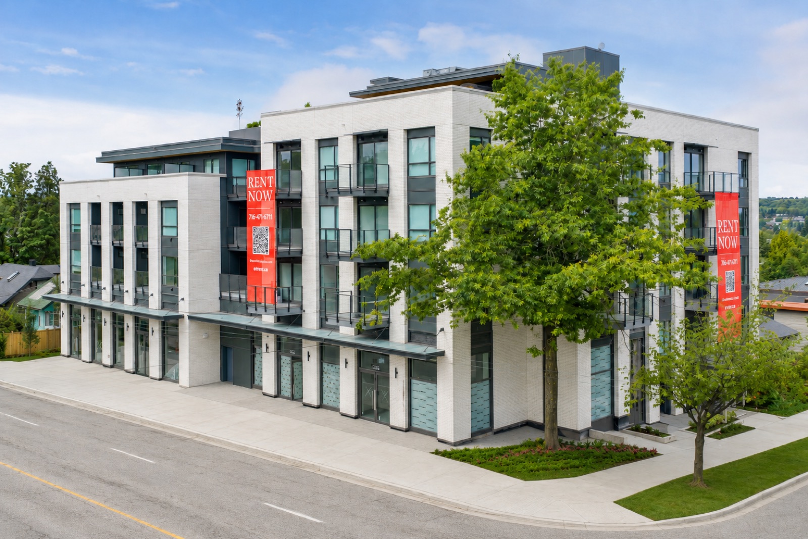 Tree-lined Marpole street near W71 Boutique